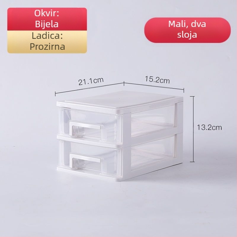 Prozirna kutija za stolno skladištenje s ladicom, 2–5 slojeva, PP materijal, kapacitet 4L, zatvorena i slagiva