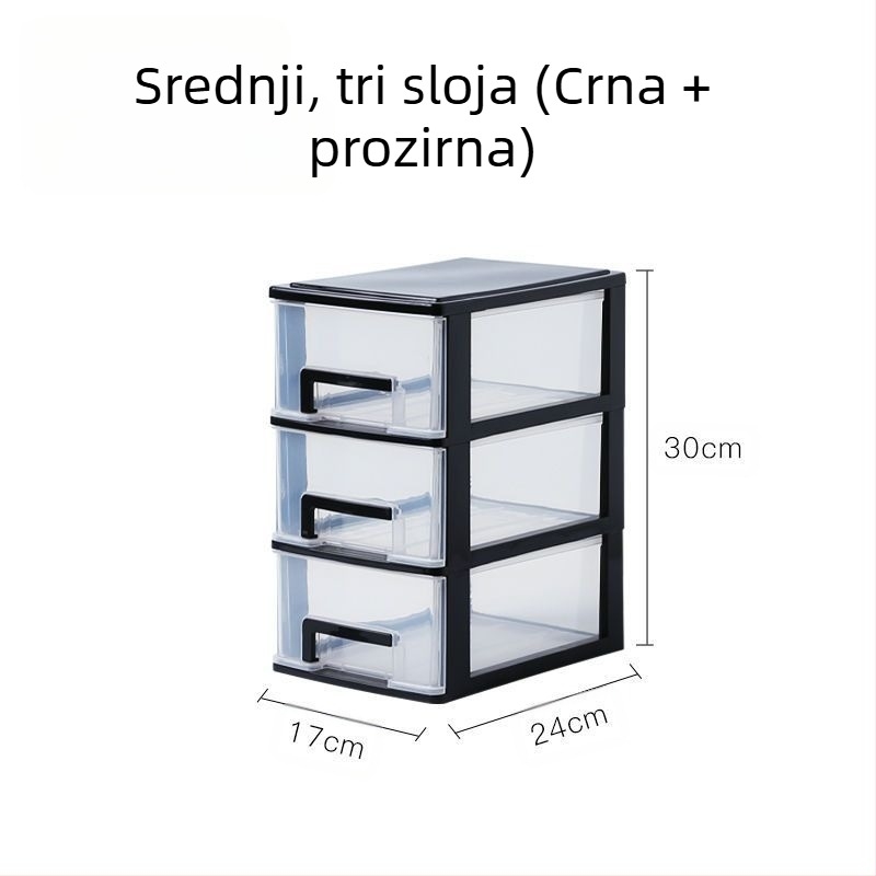 Prozirna kutija za stolno skladištenje s ladicom, 2–5 slojeva, PP materijal, kapacitet 4L, zatvorena i slagiva
