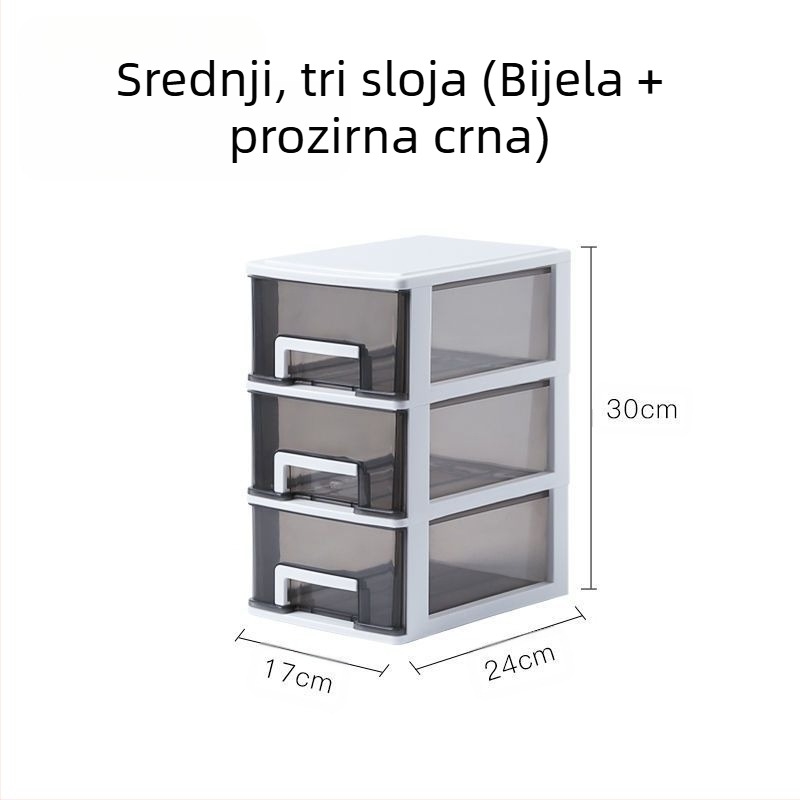 Prozirna kutija za stolno skladištenje s ladicom, 2–5 slojeva, PP materijal, kapacitet 4L, zatvorena i slagiva