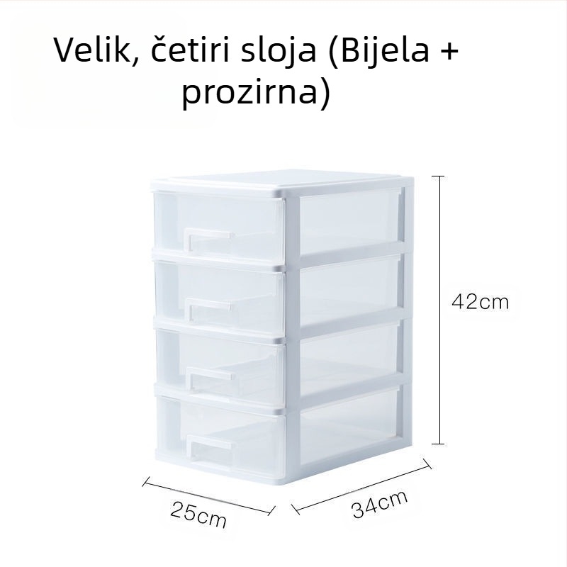 Prozirna kutija za stolno skladištenje s ladicom, 2–5 slojeva, PP materijal, kapacitet 4L, zatvorena i slagiva