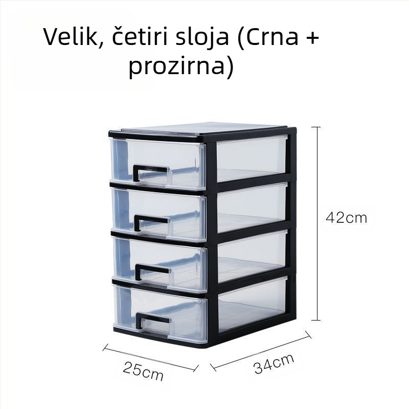 Prozirna kutija za stolno skladištenje s ladicom, 2–5 slojeva, PP materijal, kapacitet 4L, zatvorena i slagiva