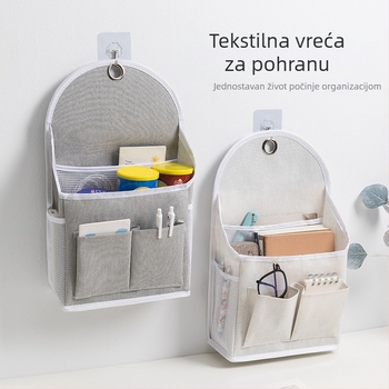 Vješena torba za pohranu na zid, platnene pamuk i lan, model 00409, višenamjenska zidna pohrana za spavaću sobu, balkon, kupaonicu i kuhinju