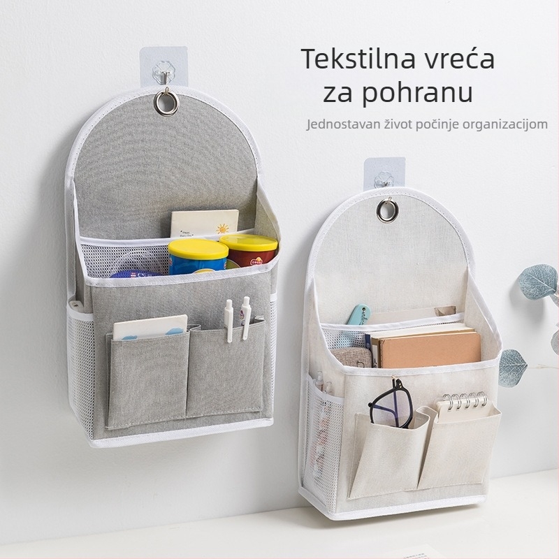 Vješena torba za pohranu na zid, platnene pamuk i lan, model 00409, višenamjenska zidna pohrana za spavaću sobu, balkon, kupaonicu i kuhinju