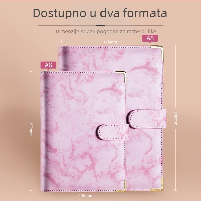 Bilježnica s presvlakom od imitacijske kože, veza s listovima na slobodne listove, unutarnji Daolin papir, gramatura papira: druga, stil: kreativni trend