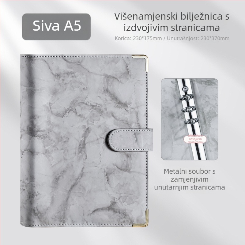 Bilježnica s presvlakom od imitacijske kože, veza s listovima na slobodne listove, unutarnji Daolin papir, gramatura papira: druga, stil: kreativni trend