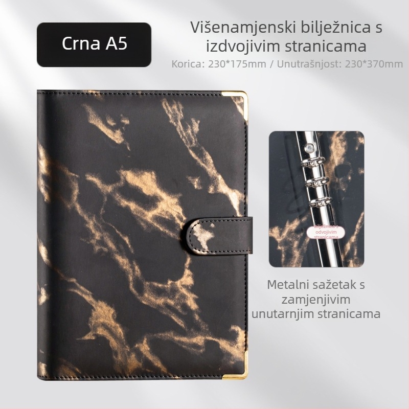 Bilježnica s presvlakom od imitacijske kože, veza s listovima na slobodne listove, unutarnji Daolin papir, gramatura papira: druga, stil: kreativni trend