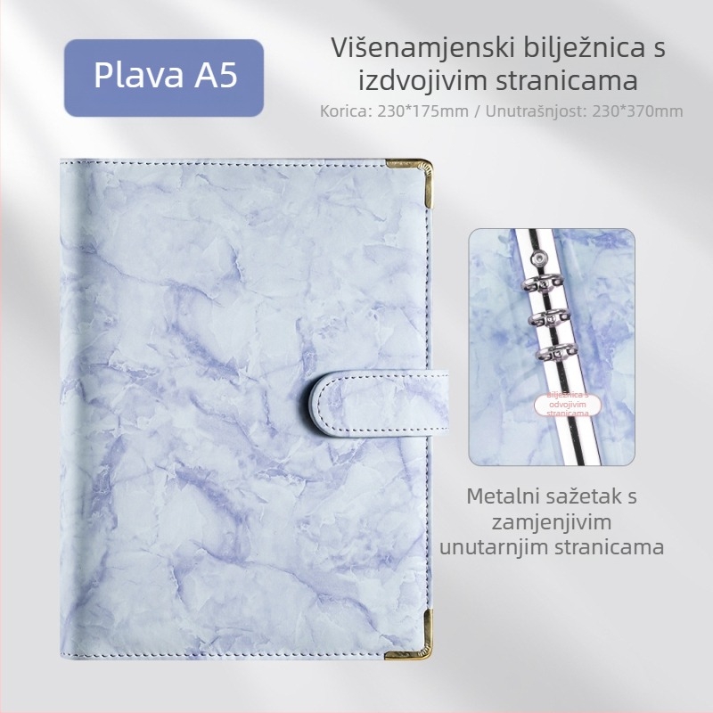 Bilježnica s presvlakom od imitacijske kože, veza s listovima na slobodne listove, unutarnji Daolin papir, gramatura papira: druga, stil: kreativni trend