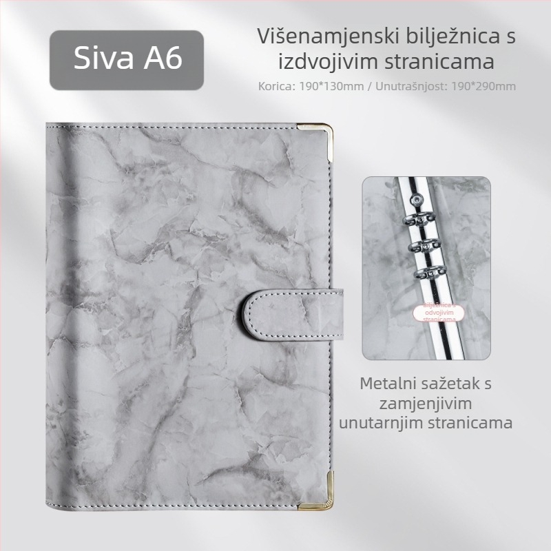 Bilježnica s presvlakom od imitacijske kože, veza s listovima na slobodne listove, unutarnji Daolin papir, gramatura papira: druga, stil: kreativni trend