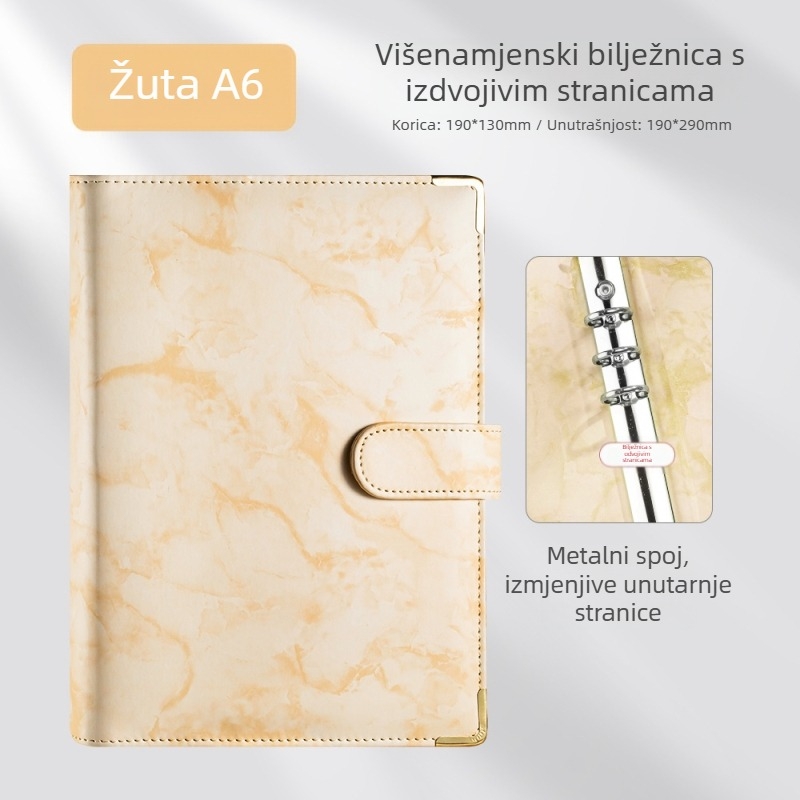 Bilježnica s presvlakom od imitacijske kože, veza s listovima na slobodne listove, unutarnji Daolin papir, gramatura papira: druga, stil: kreativni trend