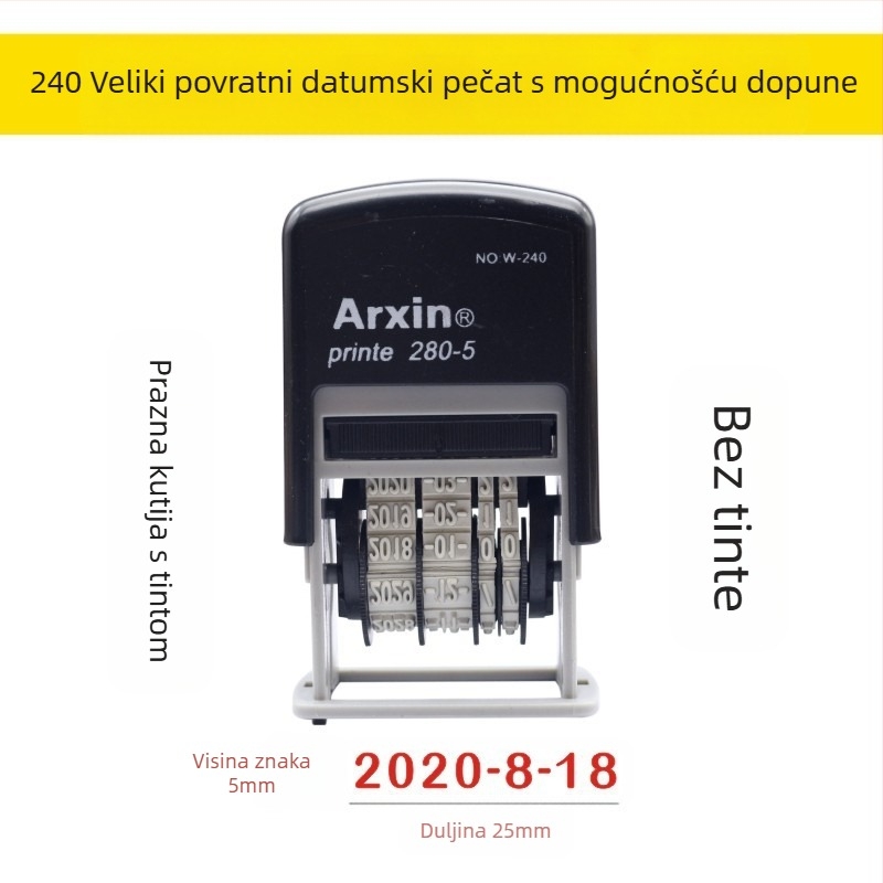 Pečat za datum — povratak tinte; ispis datuma s povratnim tintom (Materijal: Plastika; Oblik: Ispis datuma; Upotreba: Ispis datuma; Značajke: Povratak tinte)