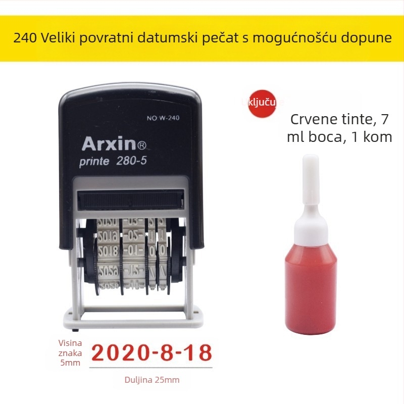 Pečat za datum — povratak tinte; ispis datuma s povratnim tintom (Materijal: Plastika; Oblik: Ispis datuma; Upotreba: Ispis datuma; Značajke: Povratak tinte)