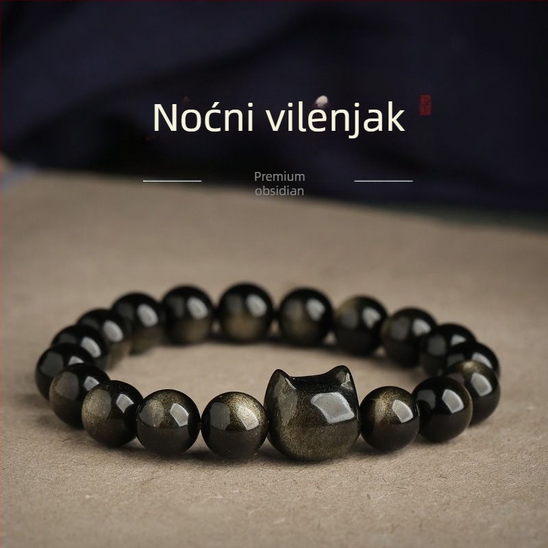 Ogrlica od srebrnog obsidijana, ručna izrada, brend Aisu, novi kineski stil