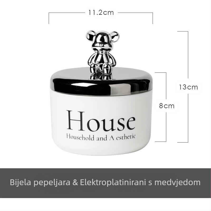 Nerđajući čelični pepelnjak s poklopcem u obliku medvjeda, otporan na vjetar i dim, nordijski stil, za ured, KTV i bar