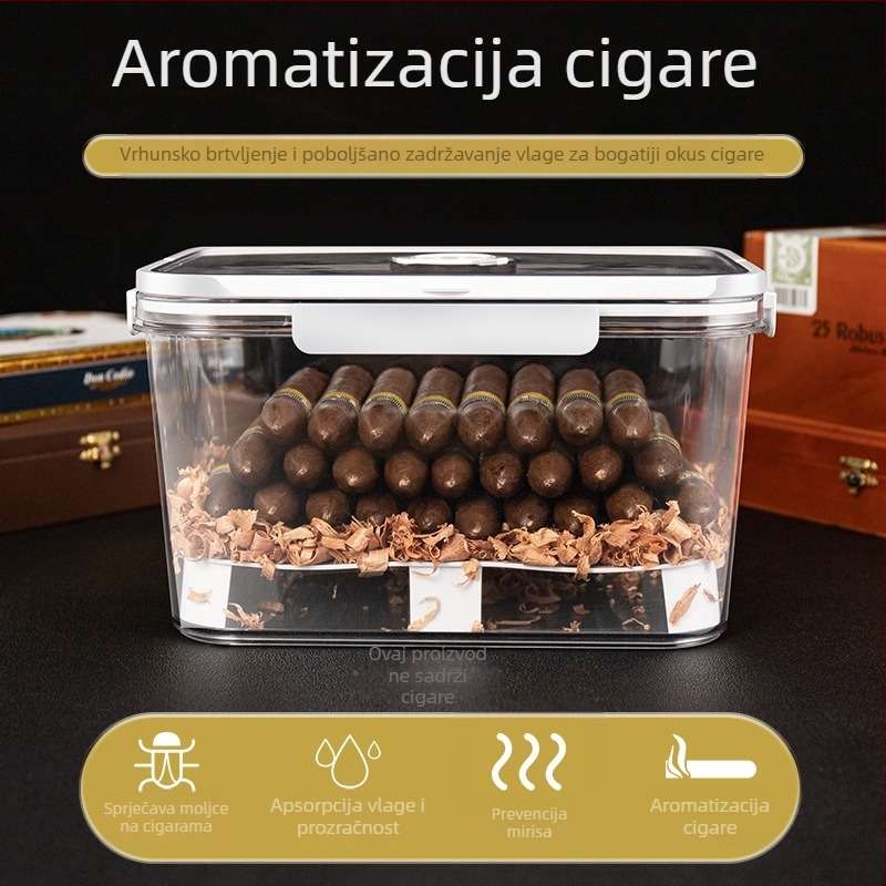 HANNICOOK kutija za cigare – zatvorena, otporna na vlagu i štetnike, vlaženje i sazrijevanje, s držalom; materijali: PET/PP/silikon; stil: jednostavan