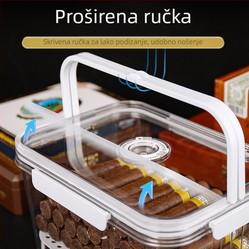 HANNICOOK kutija za cigare – zatvorena, otporna na vlagu i štetnike, vlaženje i sazrijevanje, s držalom; materijali: PET/PP/silikon; stil: jednostavan