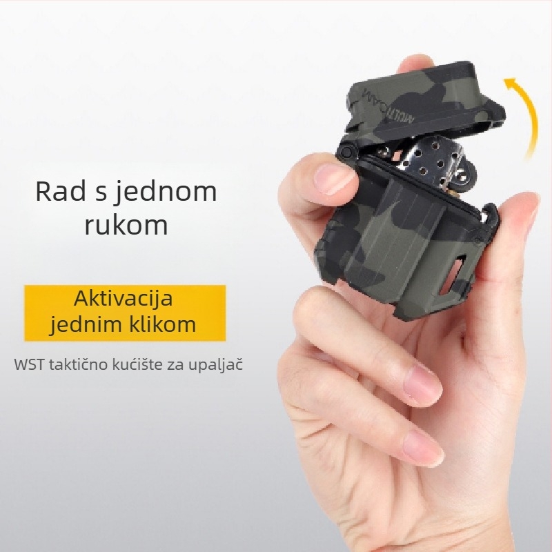 Univerzalno taktičko kućište za zapaljačicu za vanjsku upotrebu — vodootporno, otporno na pad, s unutarnjim ZP mehanizmom, plastična konstrukcija, prilagodljiva obrada