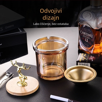 Stakleni pepeljak s poklopcem, jednostavan stil, otisak logotipa, pakiranje 36/48 komada