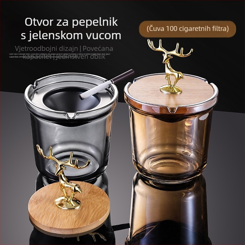 Stakleni pepeljak s poklopcem, jednostavan stil, otisak logotipa, pakiranje 36/48 komada