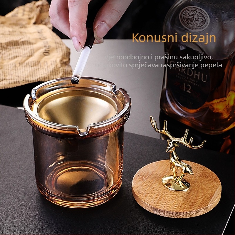 Stakleni pepeljak s poklopcem, jednostavan stil, otisak logotipa, pakiranje 36/48 komada