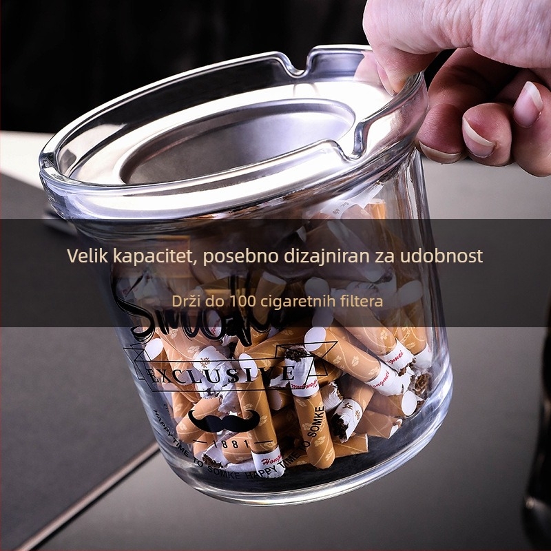 Stakleni pepeljak s poklopcem, jednostavan stil, otisak logotipa, pakiranje 36/48 komada