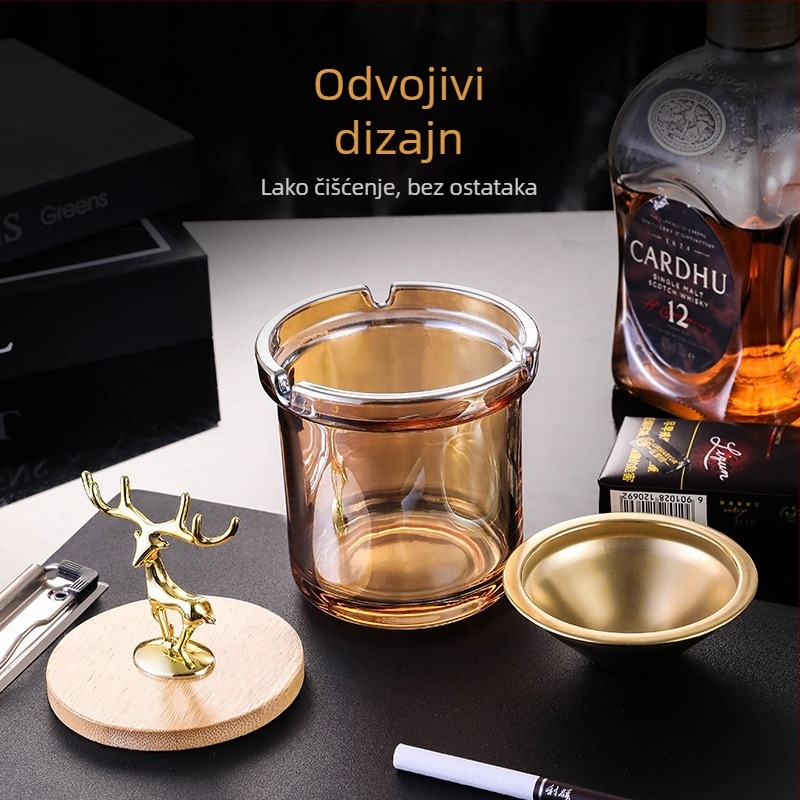 Stakleni pepeljak s poklopcem, jednostavan stil, otisak logotipa, pakiranje 36/48 komada