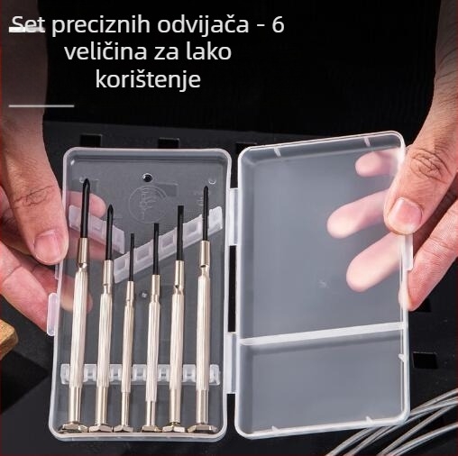 Set alata za popravak satova, 6 komada, ugljična čelična, nemagnetno, bez izolacije, promjer vijaka 1.0–3.0 mm, u prozirnoj PP kutiji
