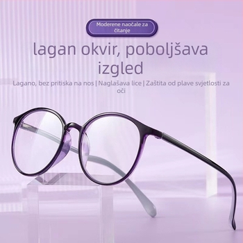 Naočale za čitanje – leće od smole, zaštita od plave svjetlosti i radiacije, puni okvir, TR90, okrugli okvir, za starije muškarce s velikim licem (Proljeće 2024)