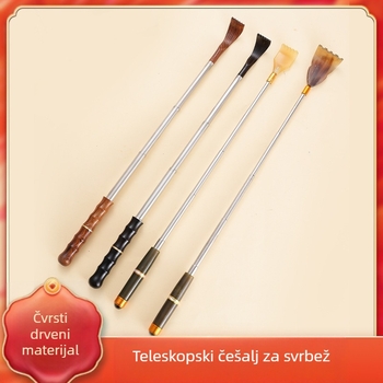 Drveni/bambus škrabač za leđa u obliku roga, s izvučnim i prijenosnim dizajnom