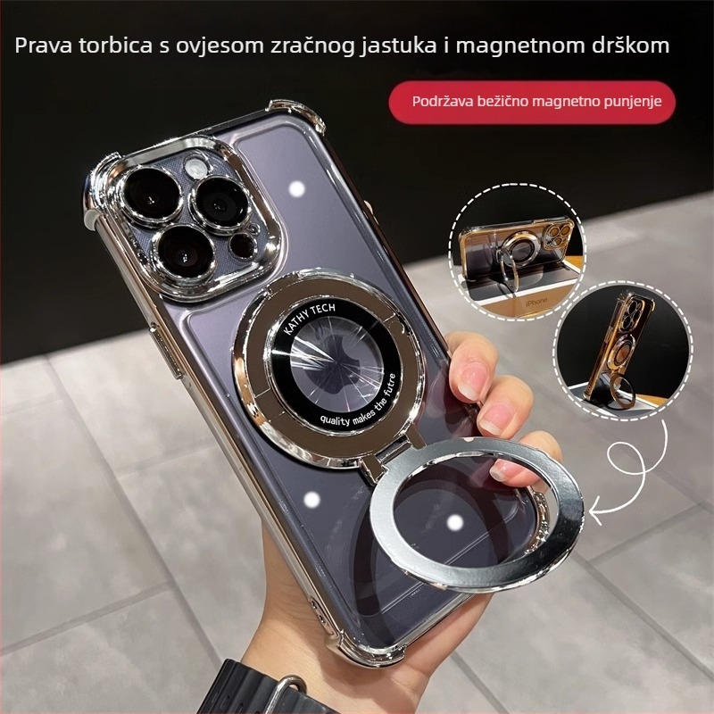 Futrola za iPhone s magnetskom podrškom, otpornost na padove u četiri kuta, elektroplatirani akril