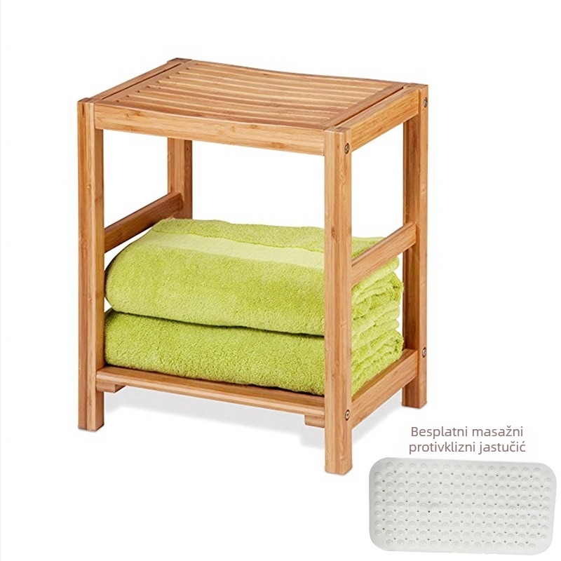 Kupaonska stolica Nanzhu od bambus-drva, protuklizna, debeli sjedalo, prostor za pohranu