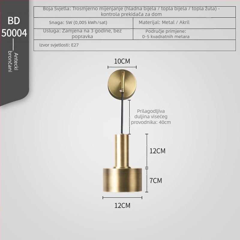 Zidna lampa za spavaću sobu – LED rasvjeta, 111–240V, FCC-B, Hyun Pole Island