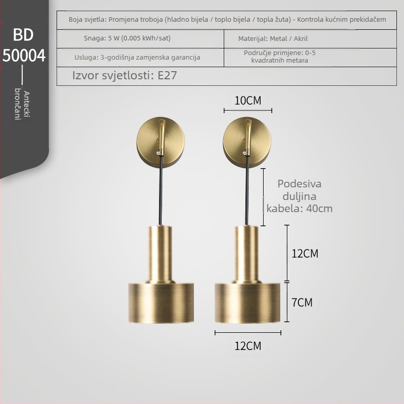 Zidna lampa za spavaću sobu – LED rasvjeta, 111–240V, FCC-B, Hyun Pole Island