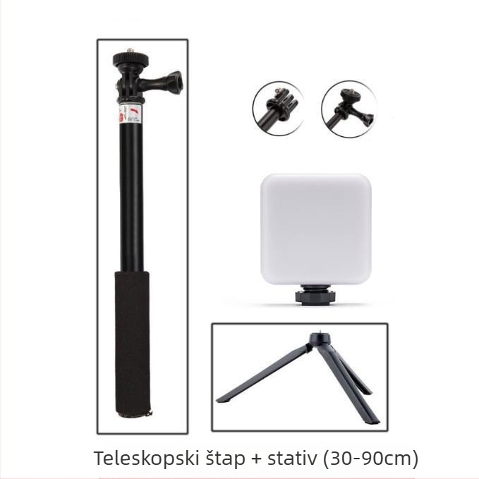 Selfie štap za akcijske kamere s aluminijskim zliatinama, teleskopsko proširenje, 3-osni gimbal, petsegmentni dizajn, nosivost do 2 kg