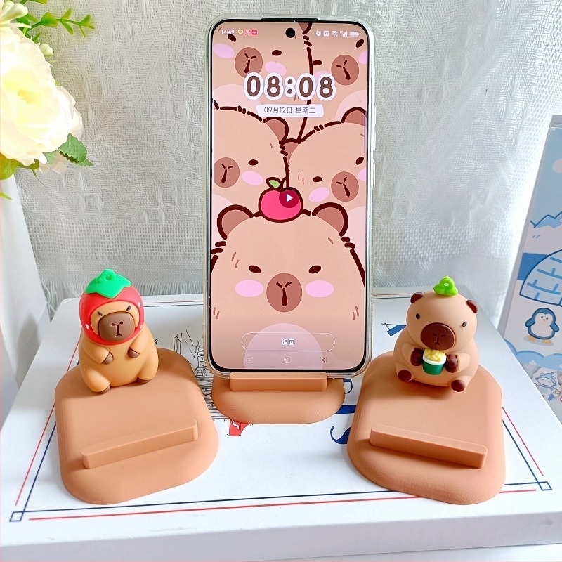 Capybara stolni držač za telefon i tablet — PVC materijal, opći stil, podrška prilagodbi, 3D dekorativna figurica