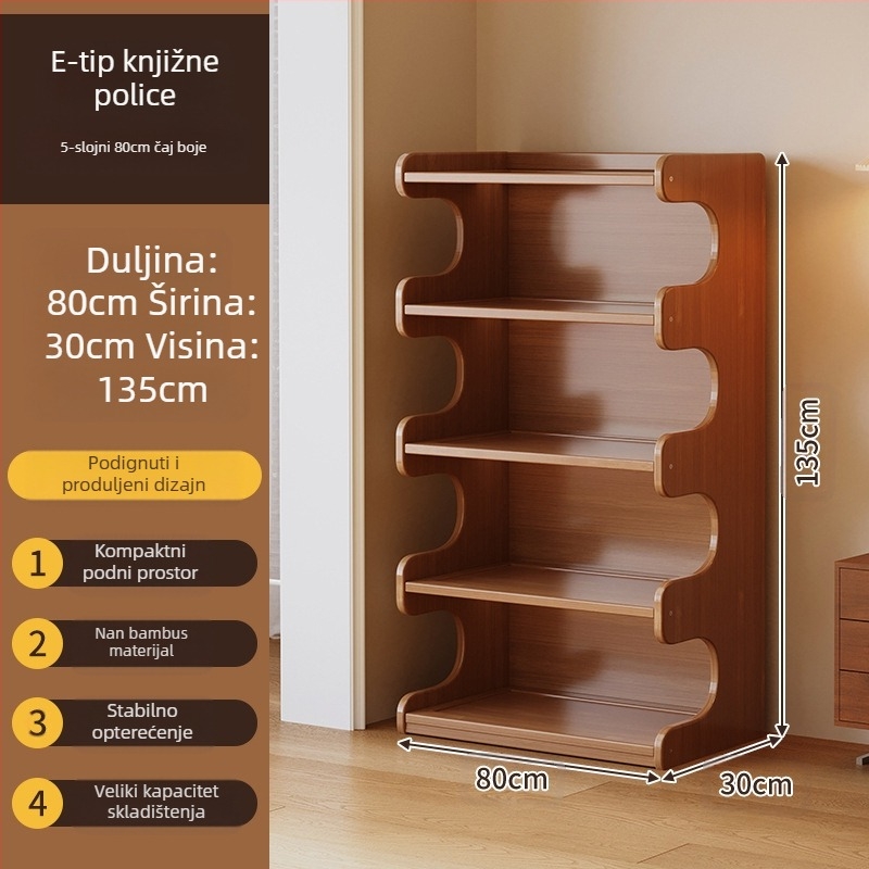 Police za knjige, višeslojni podni stalak za dnevni boravak, bambus Nanzhu + MDF, model 568, moderni minimalistički stil, Haichuan