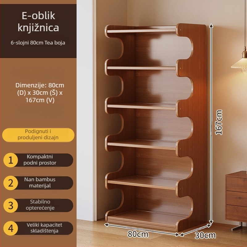 Police za knjige, višeslojni podni stalak za dnevni boravak, bambus Nanzhu + MDF, model 568, moderni minimalistički stil, Haichuan