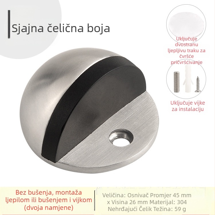 Stopač za vrata Topnike TNMX212 — Nehrđajući čelik, podna montaža, moderni minimalistički stil