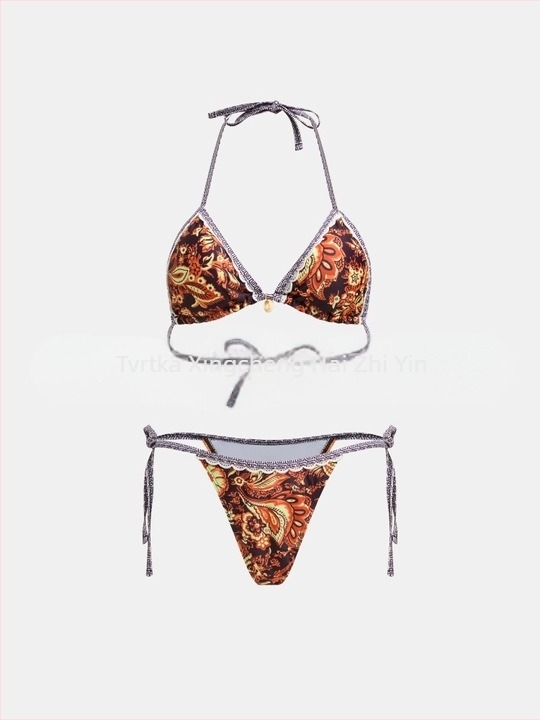 Dvodijelni bikini set s prugama, s jastučićima za grudi, visokim strukom, otvorenim leđima – poliester