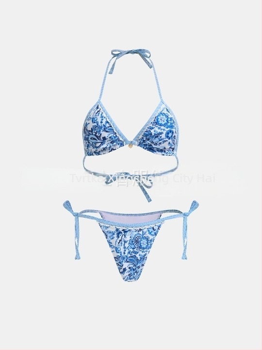 Dvodijelni bikini set s prugama, s jastučićima za grudi, visokim strukom, otvorenim leđima – poliester