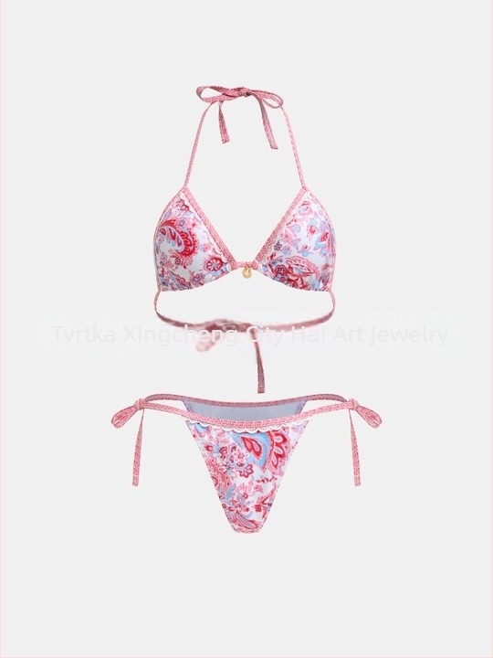 Dvodijelni bikini set s prugama, s jastučićima za grudi, visokim strukom, otvorenim leđima – poliester