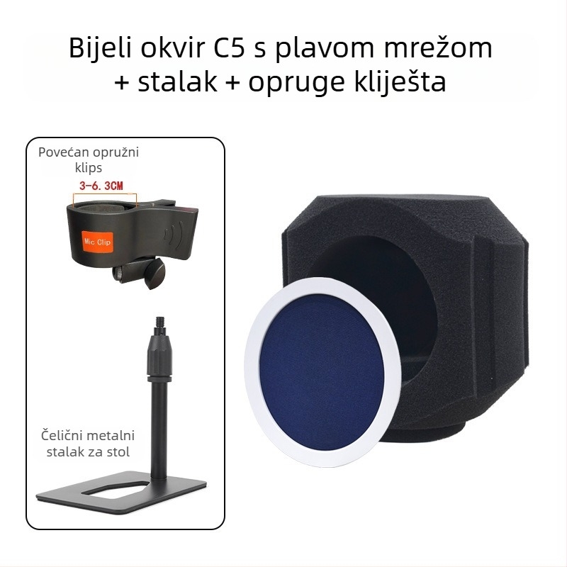 Kondenzatorski mikrofon s vjetrobranom i zvučnom izolacijom za kućno snimanje i uživo prijenos — kardioidni uzorak, 100 Hz–20 kHz, SNR ≥95 dB, Bluetooth 2.1