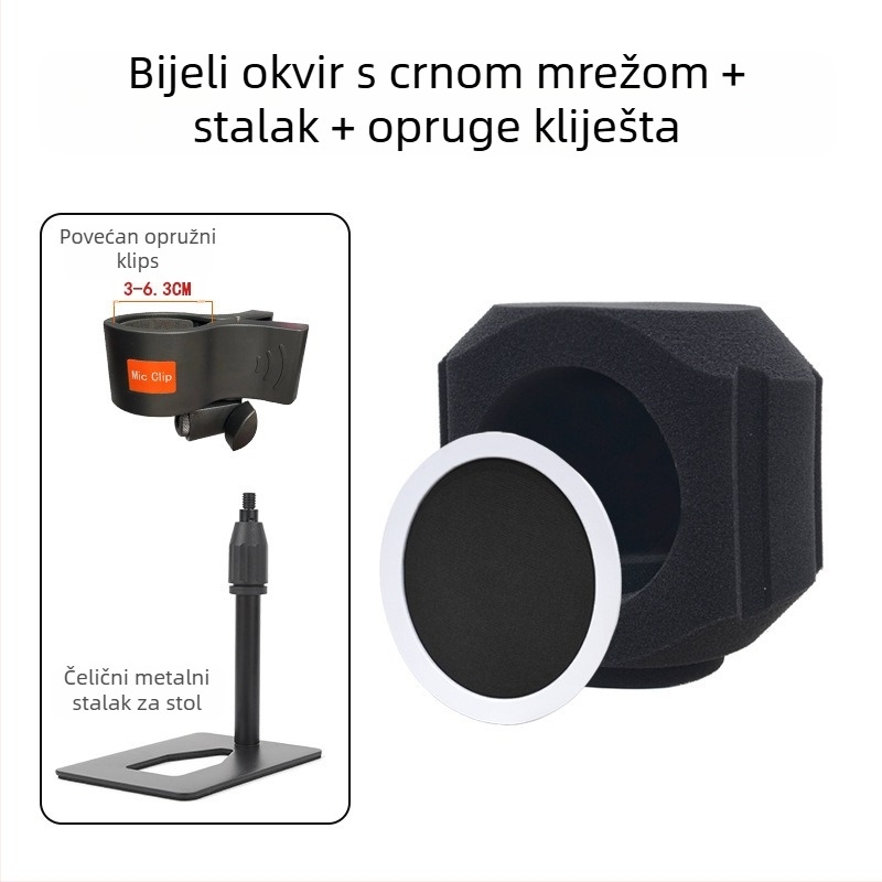 Kondenzatorski mikrofon s vjetrobranom i zvučnom izolacijom za kućno snimanje i uživo prijenos — kardioidni uzorak, 100 Hz–20 kHz, SNR ≥95 dB, Bluetooth 2.1