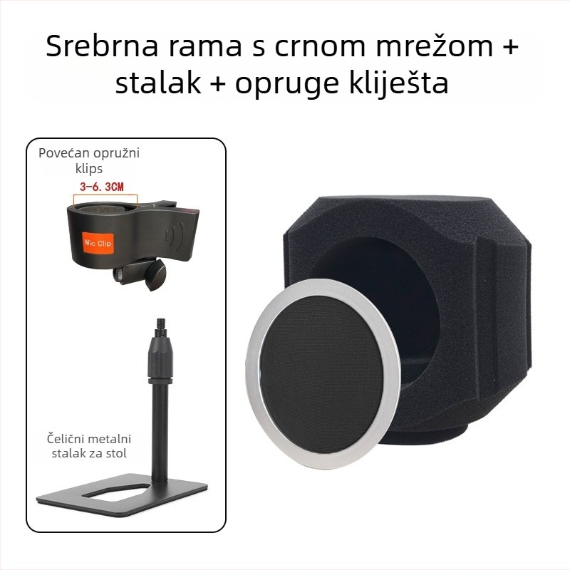 Kondenzatorski mikrofon s vjetrobranom i zvučnom izolacijom za kućno snimanje i uživo prijenos — kardioidni uzorak, 100 Hz–20 kHz, SNR ≥95 dB, Bluetooth 2.1