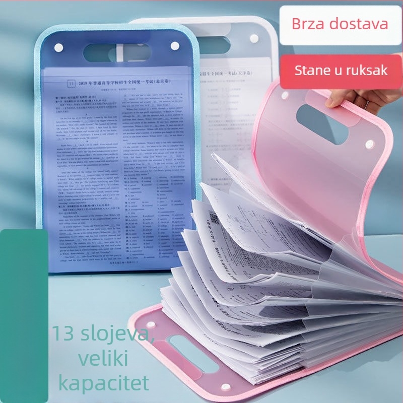 A4 akordeonski fascikl za učenike, 13 pretinaca za dokumente i klasifikaciju po predmetima