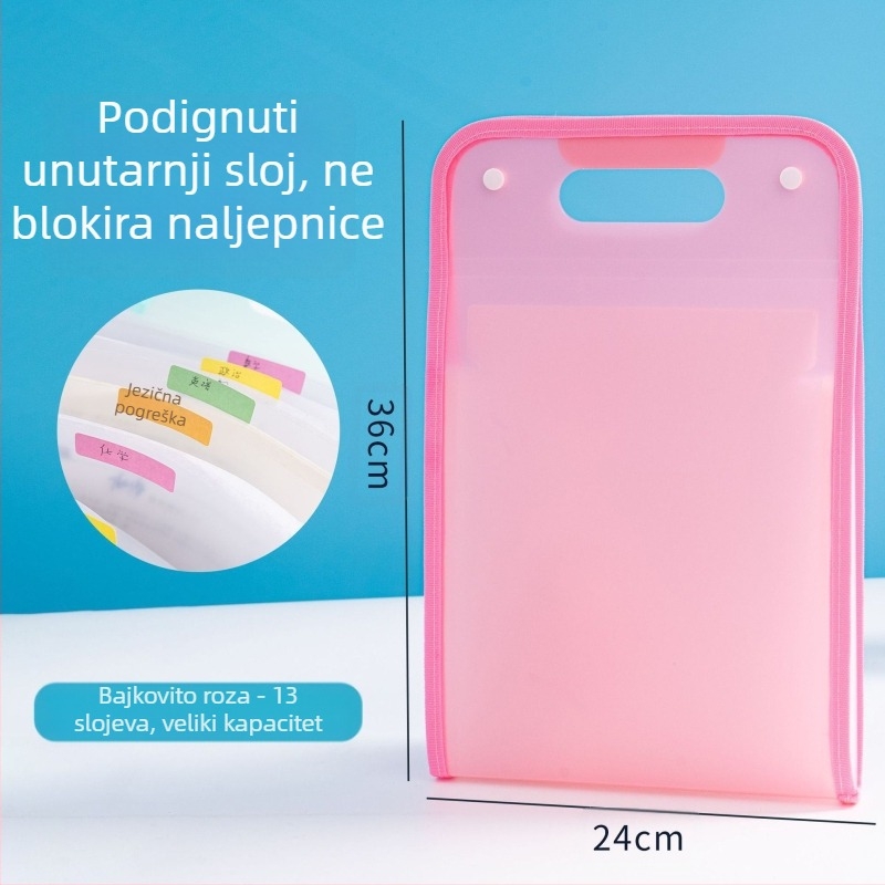A4 akordeonski fascikl za učenike, 13 pretinaca za dokumente i klasifikaciju po predmetima