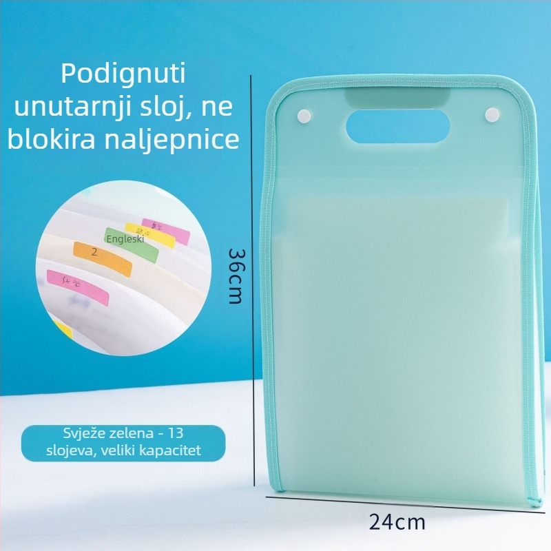 A4 akordeonski fascikl za učenike, 13 pretinaca za dokumente i klasifikaciju po predmetima
