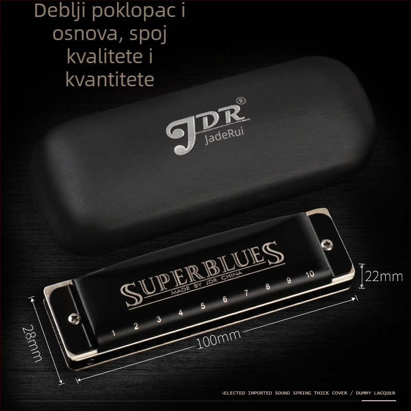 Harmonika JDR1020, 10 rupa, 20 tonova, blues harmonika s nehrđajućim čeličnim poklopcem i zvučnim otvorima od smole