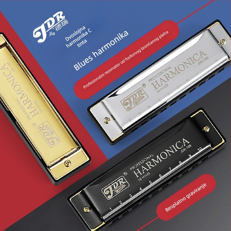 Harmonika blues, 10 rupa, ključ C, model JDR-10, marka JDR/Jade Rui, diatonički blues instrument