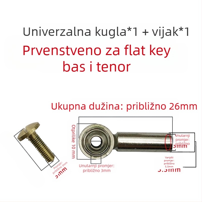 Aksesoar za glazbeni instrument s fiksnim vijcima, univerzalnim zglobom i kugličnim zglobom