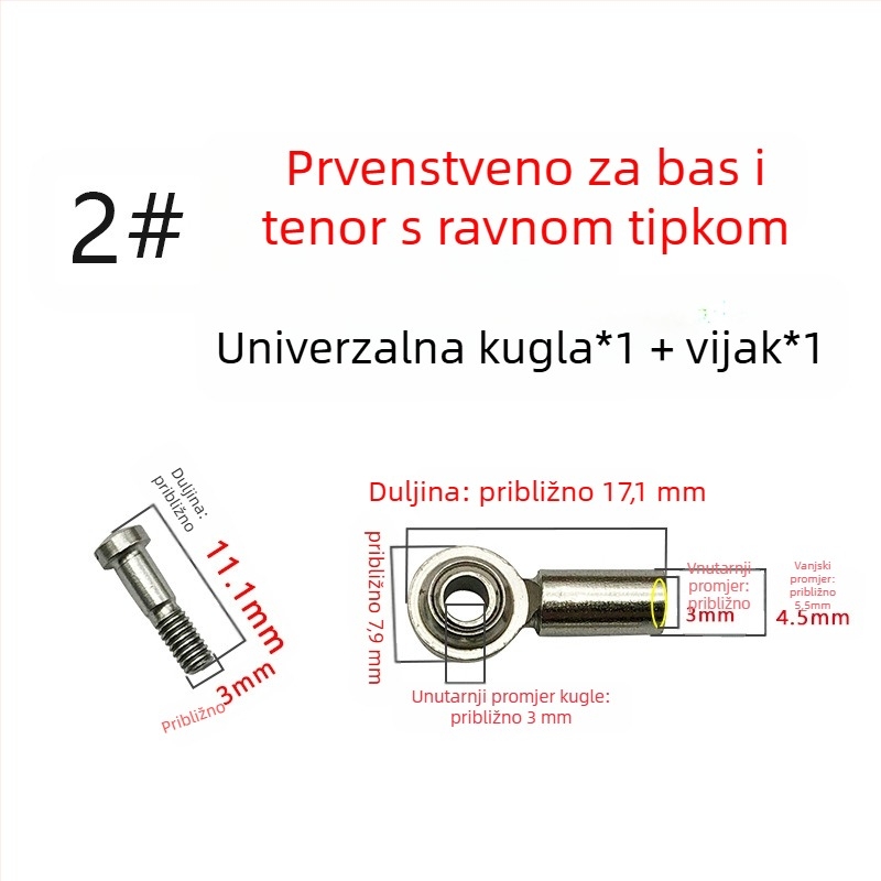 Aksesoar za glazbeni instrument s fiksnim vijcima, univerzalnim zglobom i kugličnim zglobom
